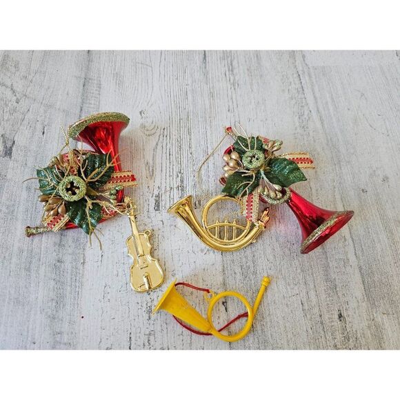 Tuba horn guitar ornaments set lot gold red - Picture 1 of 10